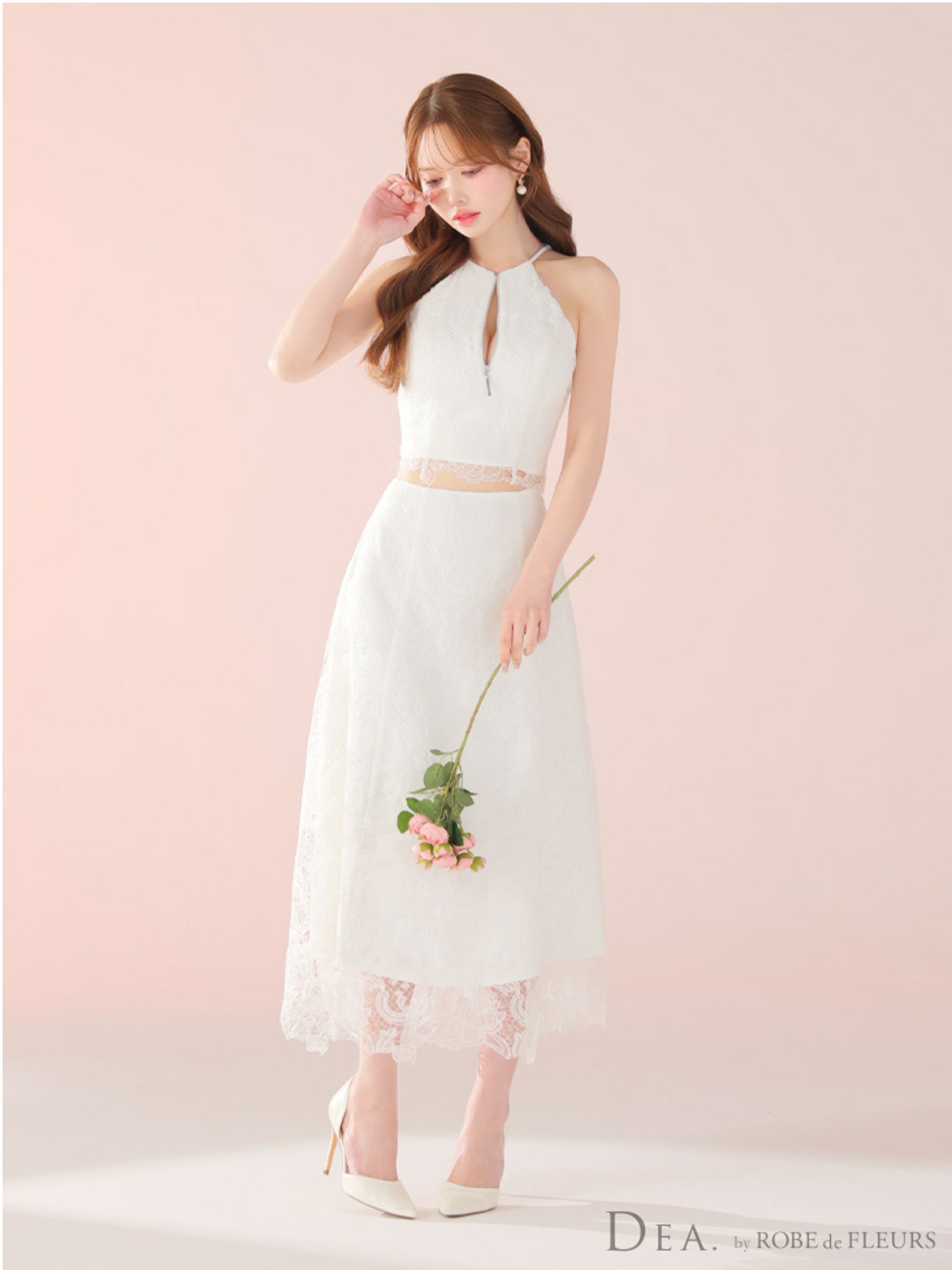 DEA. ディア バイ ローブドフルール レースホルターセットアップフレアロングキャバドレスde3450-c