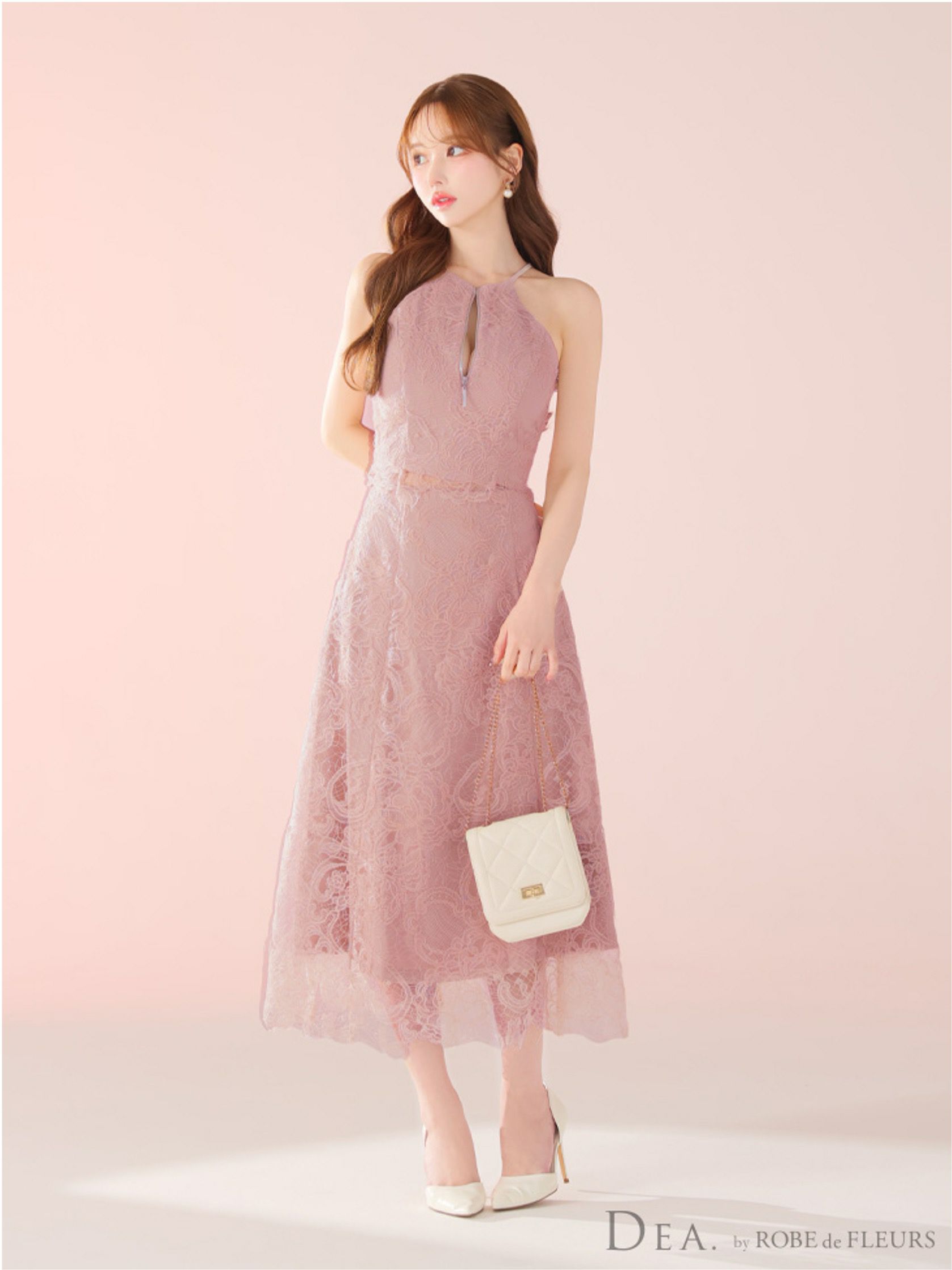 DEA. ディア バイ ローブドフルール レースホルターセットアップフレアロングキャバドレスde3450-c