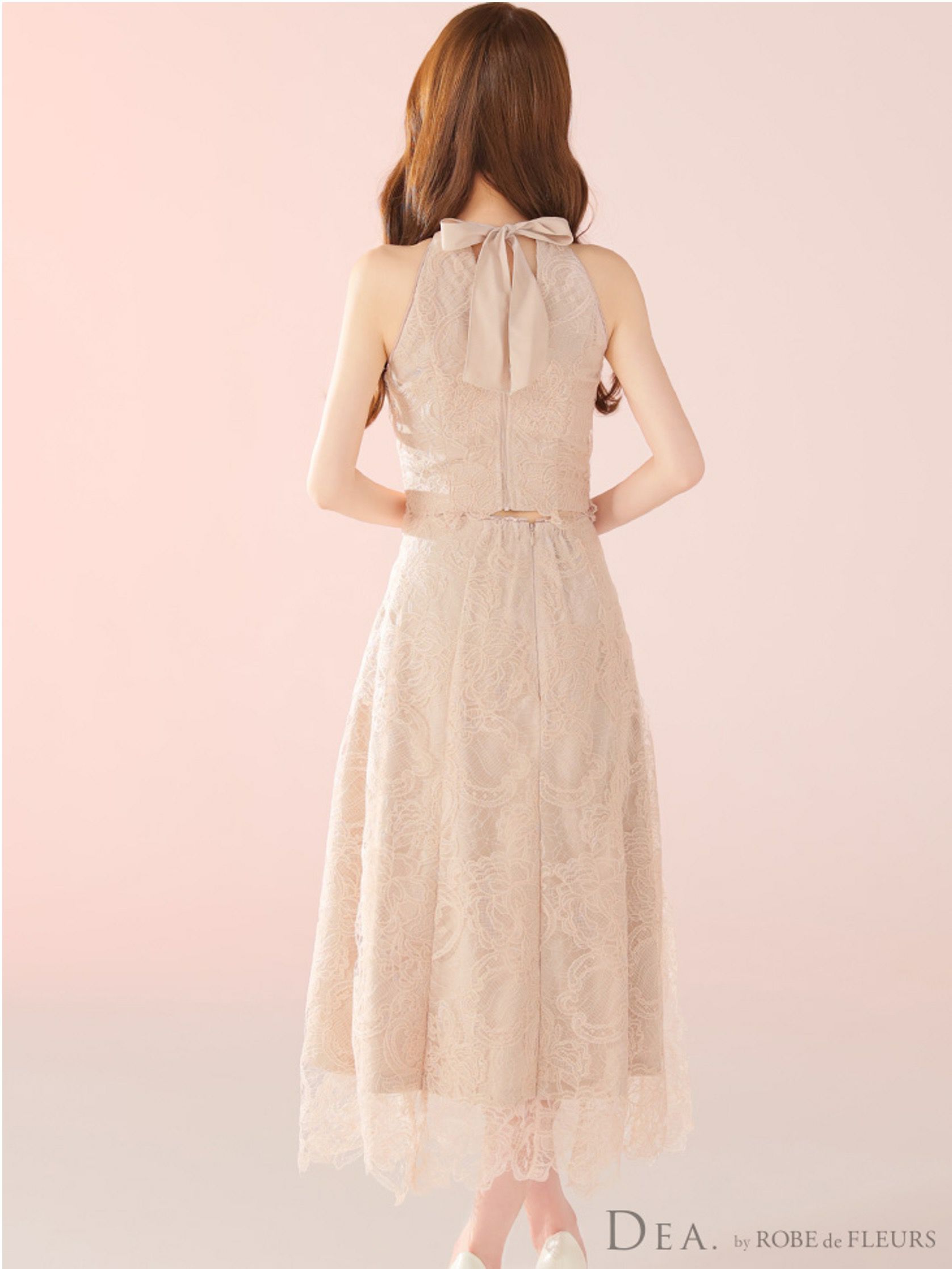 DEA. ディア バイ ローブドフルール レースホルターセットアップフレアロングキャバドレスde3450-c