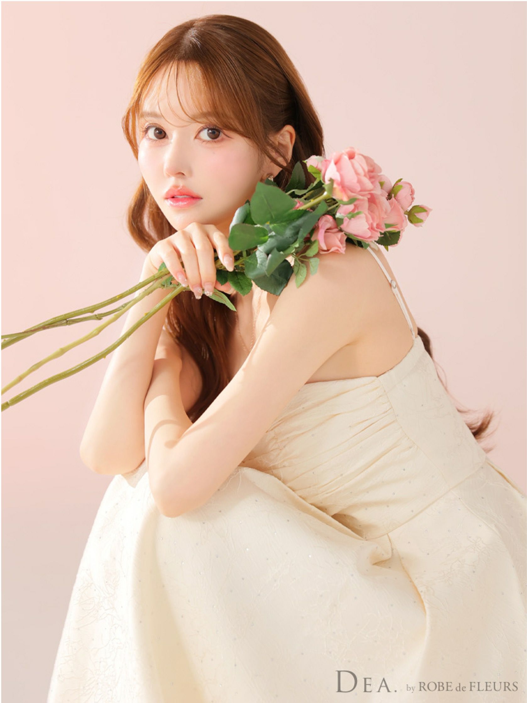 DEA. ディア バイ ローブドフルール ストーンジャガードギャザーフレアロングキャバドレスde3459-c