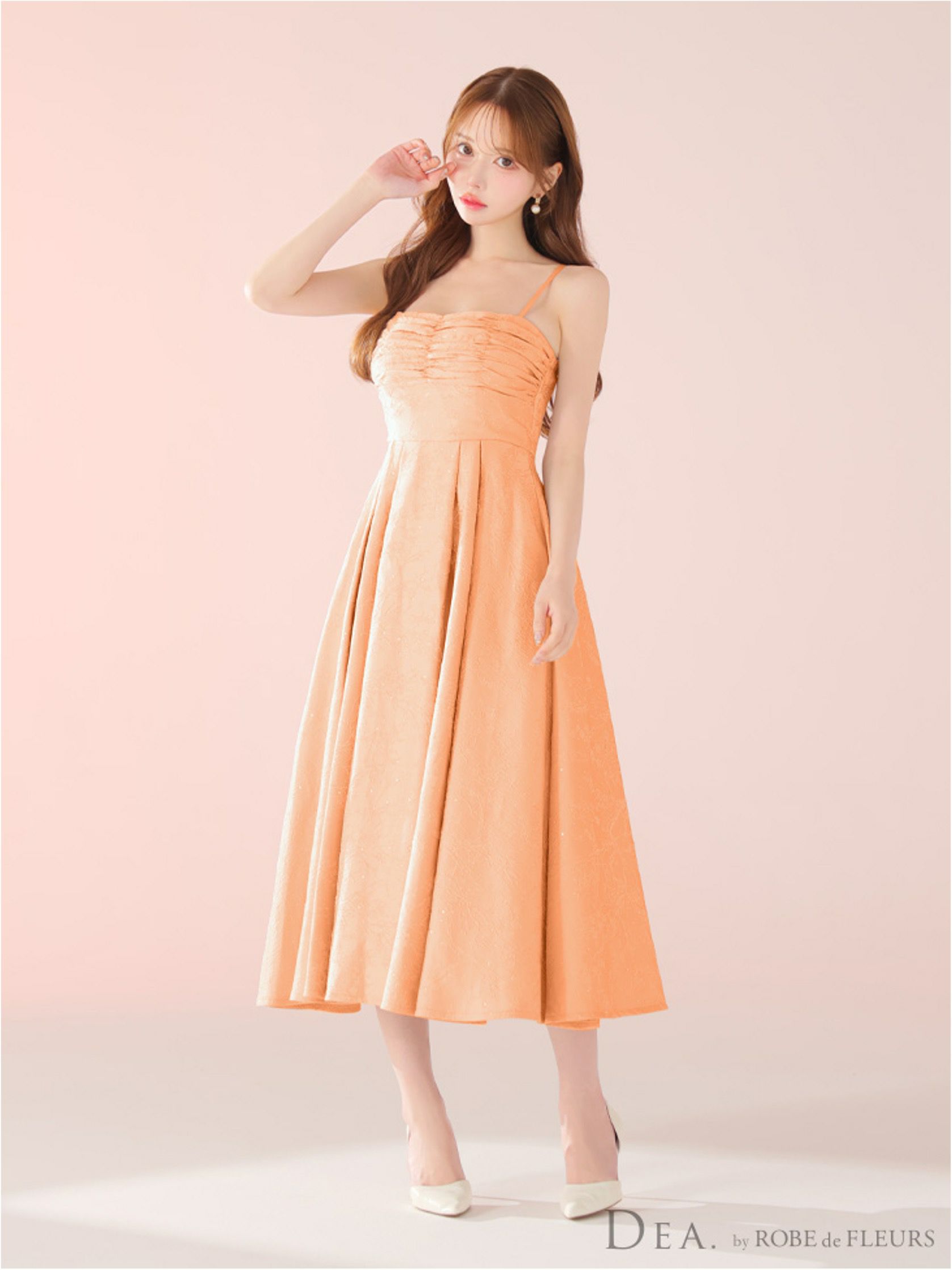 DEA. ディア バイ ローブドフルール ストーンジャガードギャザーフレアロングキャバドレスde3459-c