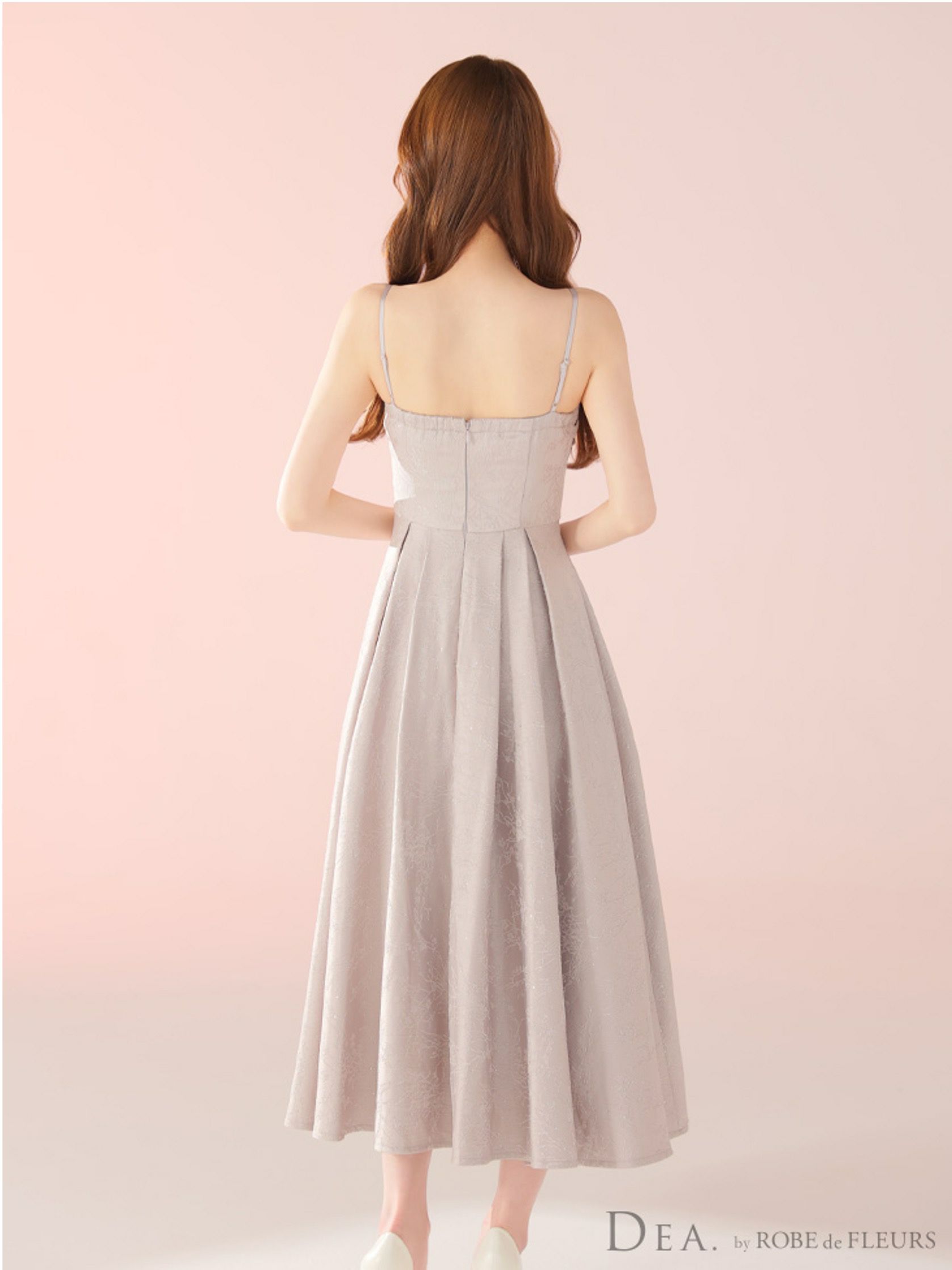 DEA. ディア バイ ローブドフルール ストーンジャガードギャザーフレアロングキャバドレスde3459-c