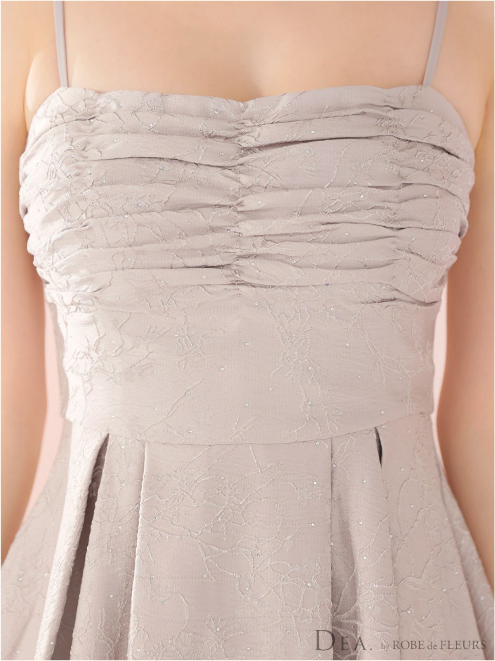 DEA. ディア バイ ローブドフルール ストーンジャガードギャザーフレアロングキャバドレスde3459-c