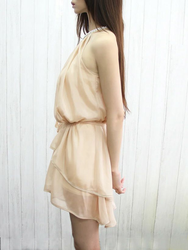 AngelR エンジェルアール シフォンデコルテパールビジューウエストベルト ワンピース フレアミニドレス ar25832