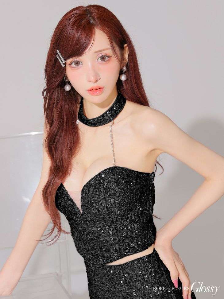 Glossy ローブドフルールグロッシー 2wayスパンコールホルターバストカットセットアップミニキャバドレス gl4204-c