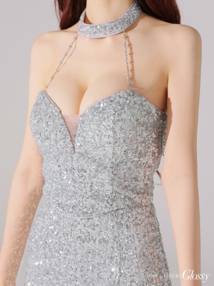 Glossy ローブドフルールグロッシー 2wayスパンコールホルターバストカットセットアップミニキャバドレス gl4204-c