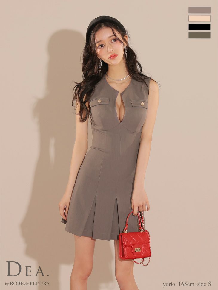 DEA. ディア バイ ローブドフルール シンプルバストカットノースリーブプリーツミニキャバドレス de3744