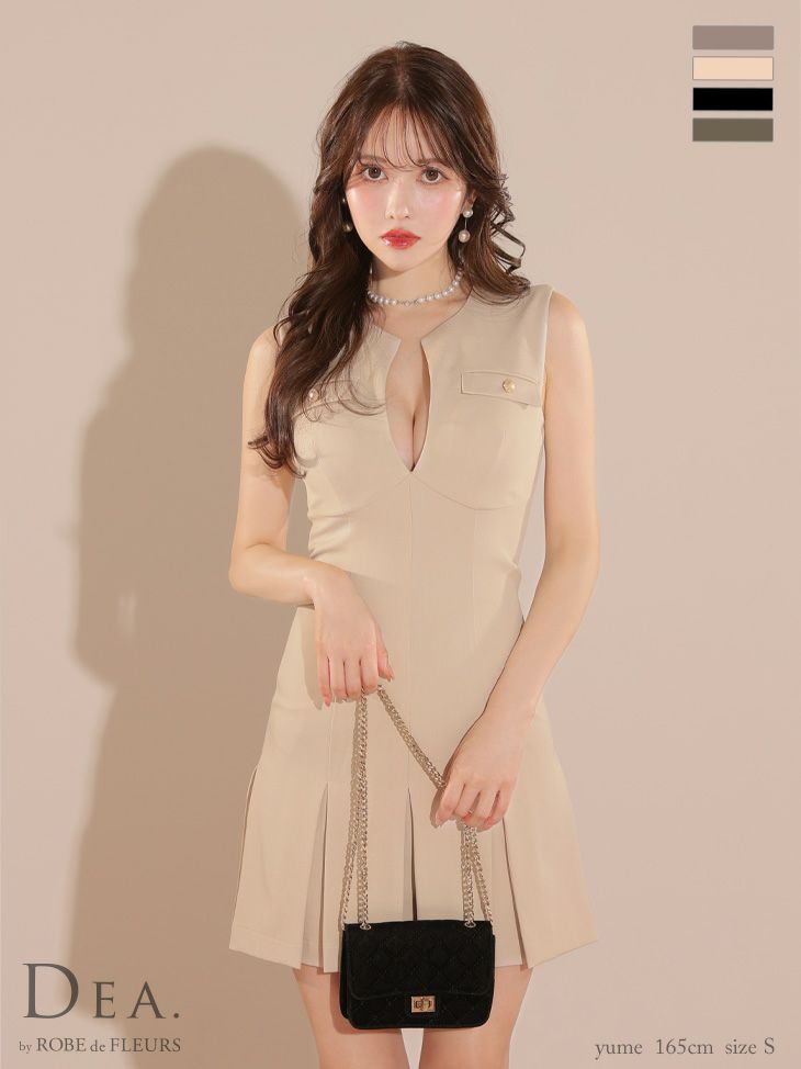 DEA. ディア バイ ローブドフルール シンプルバストカットノースリーブプリーツミニキャバドレス de3744