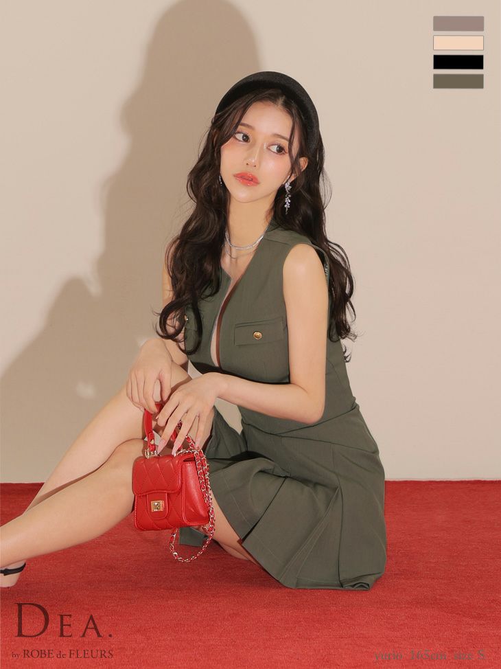 DEA. ディア バイ ローブドフルール シンプルバストカットノースリーブプリーツミニキャバドレス de3744