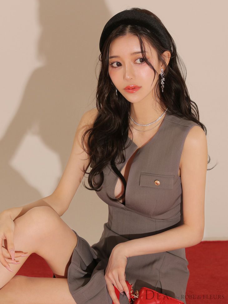 DEA. ディア バイ ローブドフルール シンプルバストカットノースリーブプリーツミニキャバドレス de3744