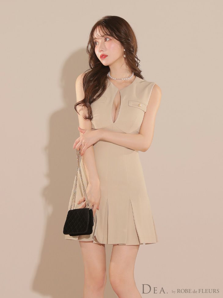 DEA. ディア バイ ローブドフルール シンプルバストカットノースリーブプリーツミニキャバドレス de3744