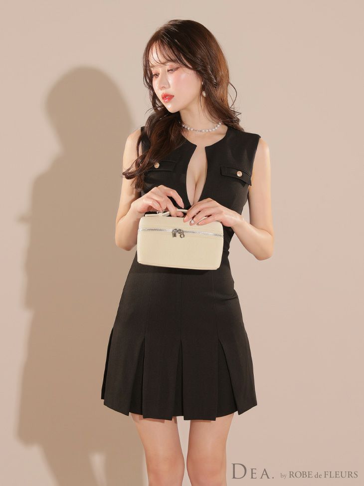 DEA. ディア バイ ローブドフルール シンプルバストカットノースリーブプリーツミニキャバドレス de3744