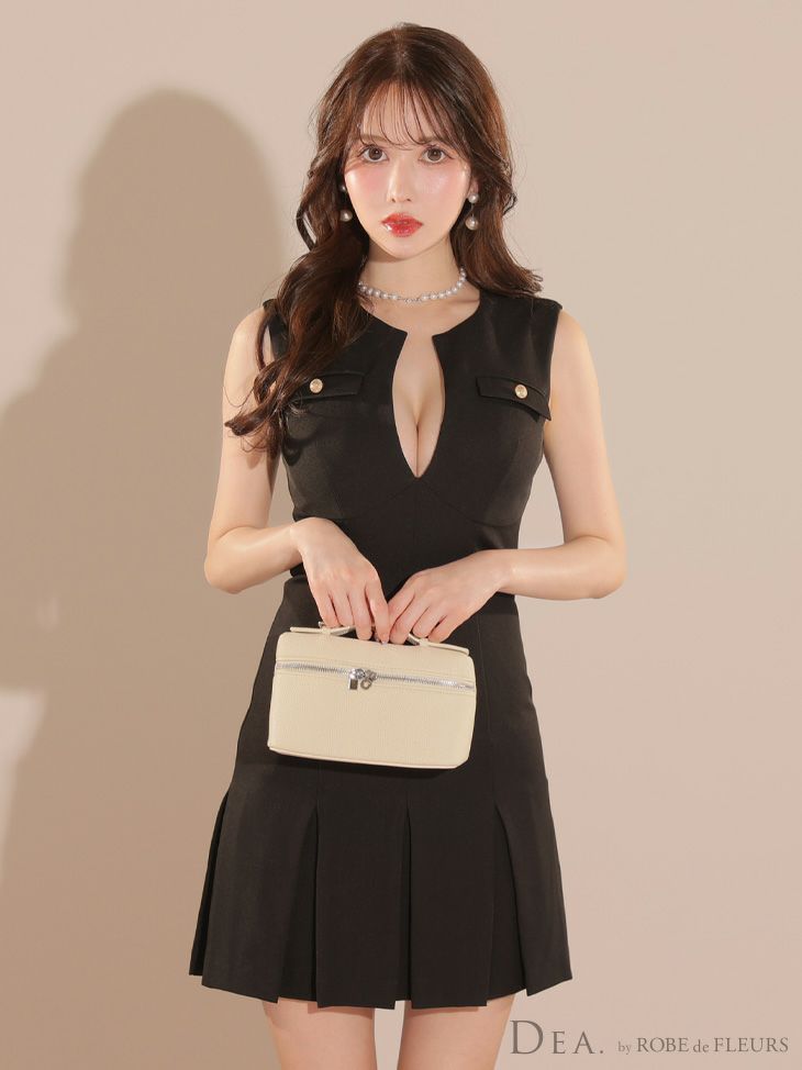 DEA. ディア バイ ローブドフルール シンプルバストカットノースリーブプリーツミニキャバドレス de3744