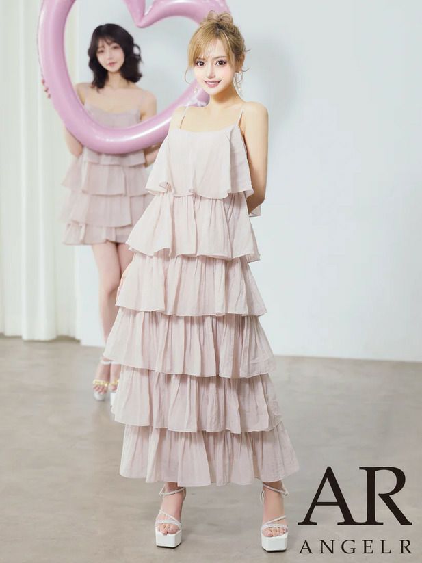 AngelR エンジェルアール シフォンティアードフリルキャミソールミディアムフレアドレス ar25834-ks