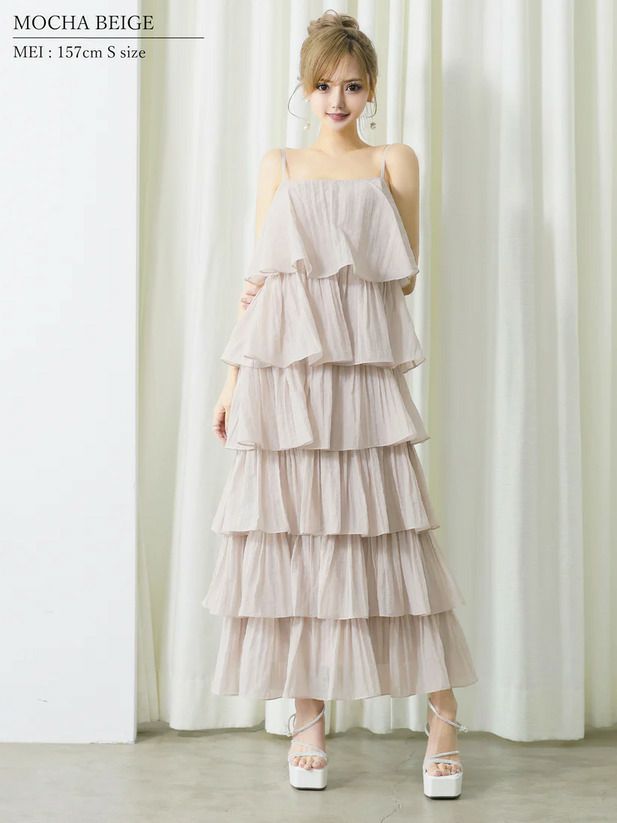 AngelR エンジェルアール シフォンティアードフリルキャミソールミディアムフレアドレス ar25834-ks