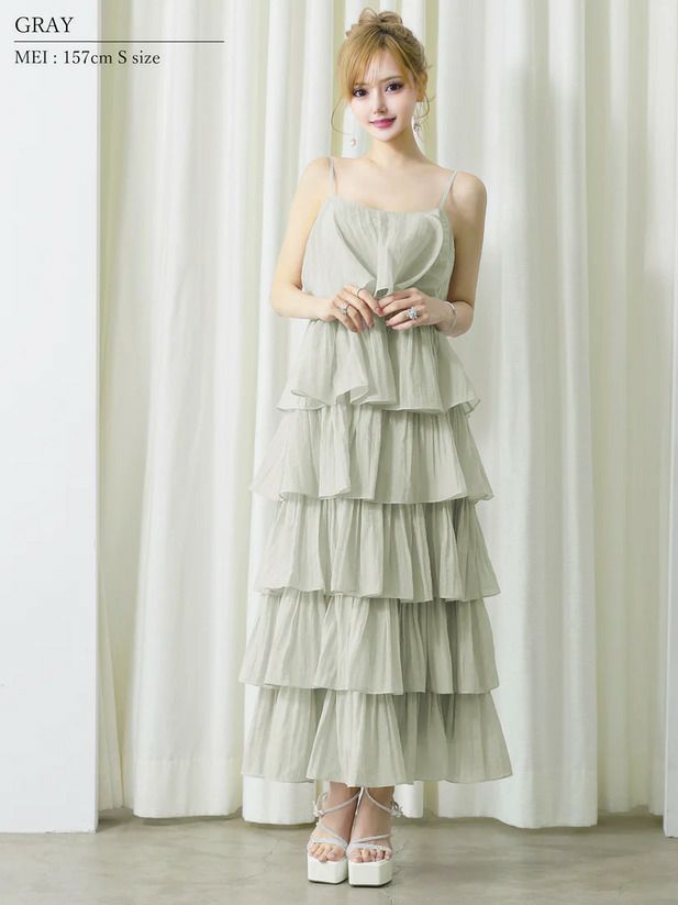 AngelR エンジェルアール シフォンティアードフリルキャミソールミディアムフレアドレス ar25834-ks