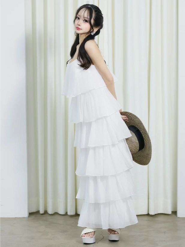 AngelR エンジェルアール シフォンティアードフリルキャミソールミディアムフレアドレス ar25834-ks