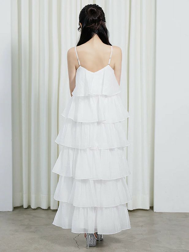 AngelR エンジェルアール シフォンティアードフリルキャミソールミディアムフレアドレス ar25834-ks