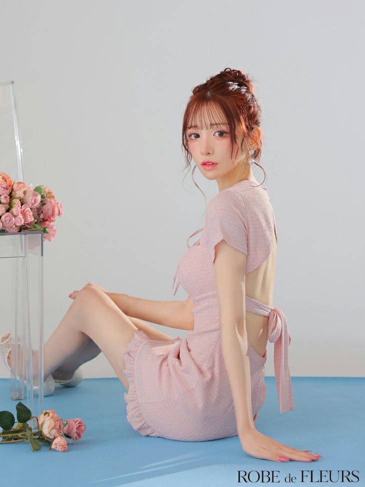 ROBE de FLEURS ローブドフルール カットデザインビジューワッフルリボンミニキャバドレス fm3294-c