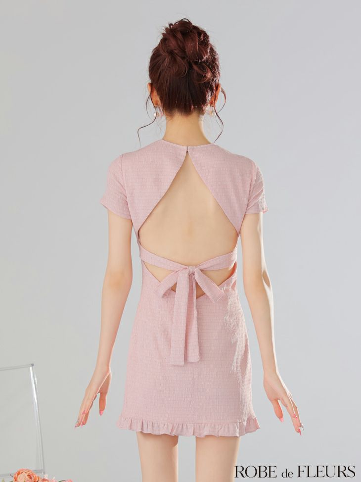 ROBE de FLEURS ローブドフルール カットデザインビジューワッフルリボンミニキャバドレス fm3294-c