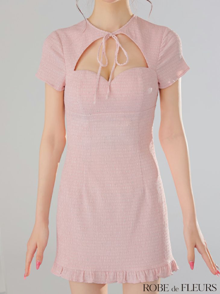 ROBE de FLEURS ローブドフルール カットデザインビジューワッフルリボンミニキャバドレス fm3294-c