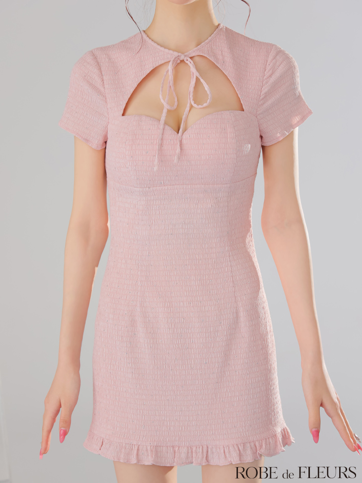 ROBE de FLEURS ローブドフルール カットデザインビジューワッフルリボンミニキャバドレス fm3294-c