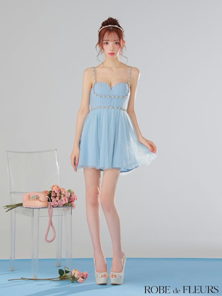 ROBE de FLEURS ローブドフルール ドットチュールビジューフレアミニキャバドレス fm3297-c