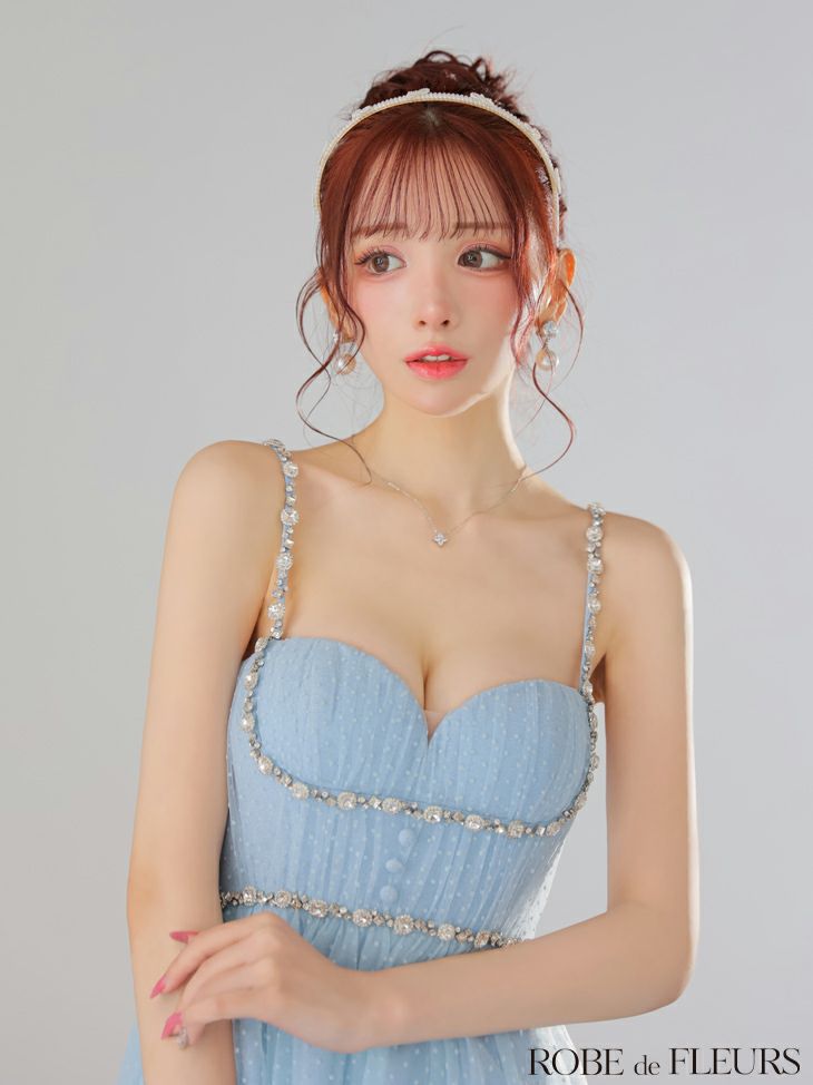 ROBE de FLEURS ローブドフルール ドットチュールビジューフレアミニキャバドレス fm3297-c