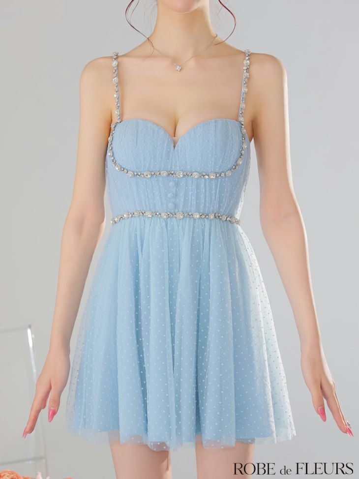 ROBE de FLEURS ローブドフルール ドットチュールビジューフレアミニキャバドレス fm3297-c