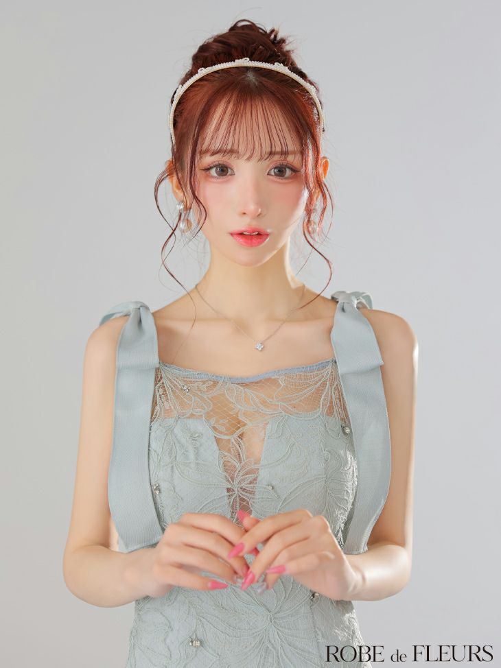 ROBE de FLEURS ローブドフルール ショルダーリボンレースリボンミニキャバドレス fm3457-c