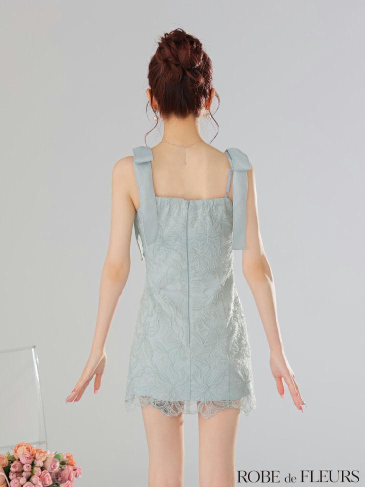 ROBE de FLEURS ローブドフルール ショルダーリボンレースリボンミニキャバドレス fm3457-c