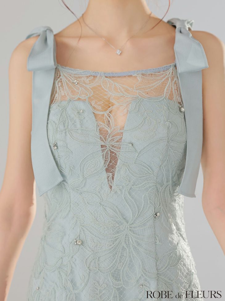 ROBE de FLEURS ローブドフルール ショルダーリボンレースリボンミニキャバドレス fm3457-c