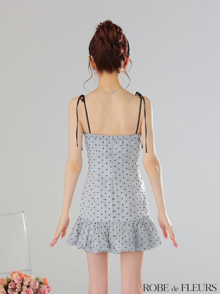 ROBE de FLEURS ローブドフルール ドットオーガンジーパイピングセミフレアミニキャバドレス fm3599-c