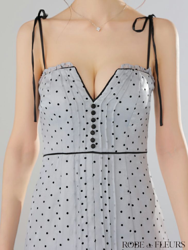 ROBE de FLEURS ローブドフルール ドットオーガンジーパイピングセミフレアミニキャバドレス fm3599-c