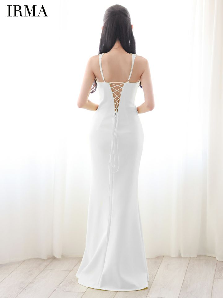 IRMA イルマ ワンカラー/デコルテビジュー/カットアウトル/スリット入り/タイト ロングドレス ir51838-c