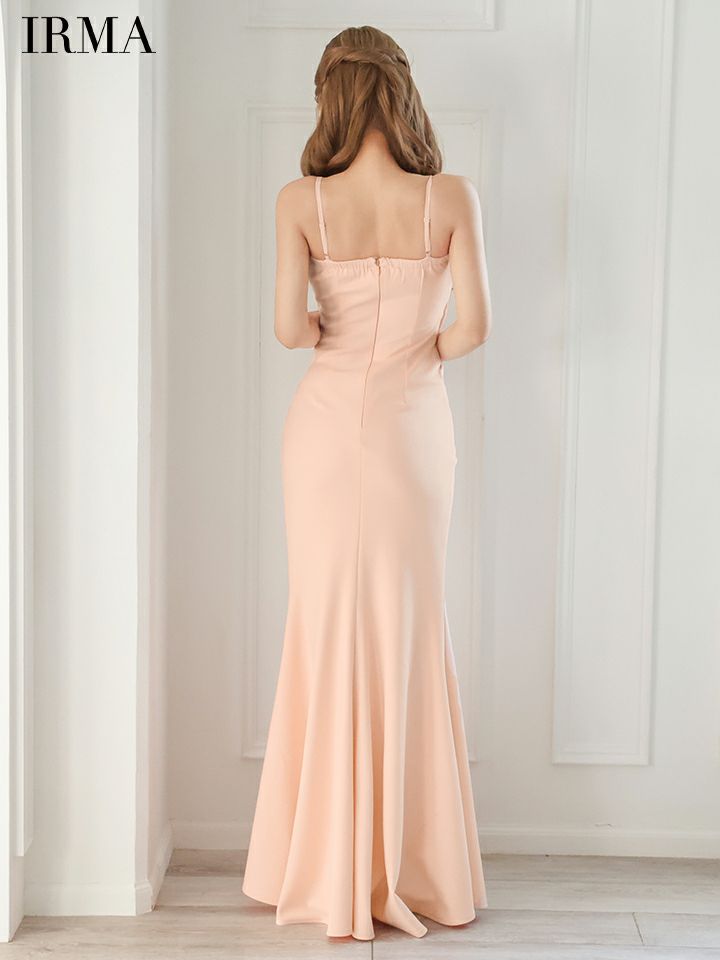 IRMA イルマ ワンカラー/デコルテチェーン/ウエストカット/フロントジップ/スリット入り/タイト ロングドレス ir55063-c