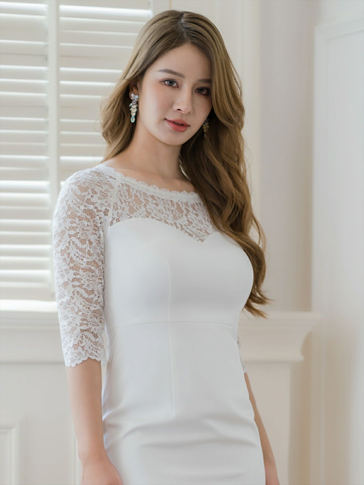 ERUKEI エルケイ レース・シアー・五分袖・タイト・ミニドレス・ワンピース ek-e24016