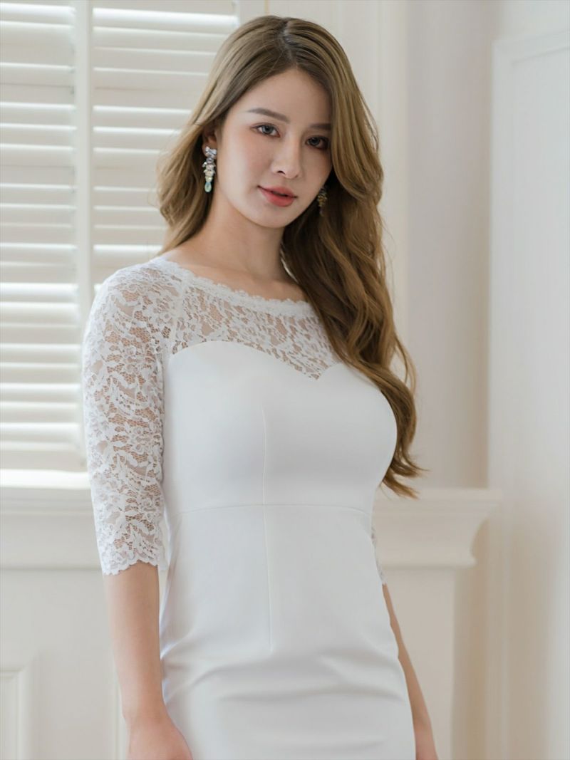 ERUKEI エルケイ レース・シアー・五分袖・タイト・ミニドレス・ワンピース ek-e24016