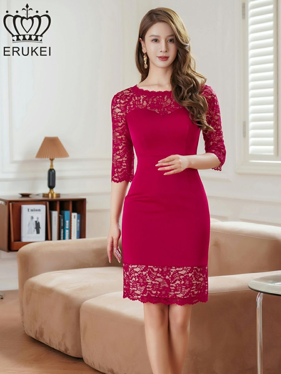 ERUKEI エルケイ レース・シアー・五分袖・タイト・ミニドレス・ワンピース ek-e24016