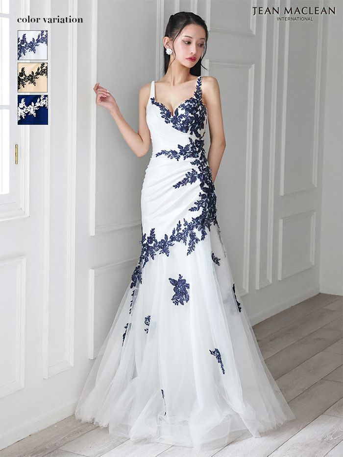 JEAN MACLEAN ジャンマクレーン バイカラー/アシンメトリーフラワー刺繍/マーメイド/タイト ロングドレス ja51882