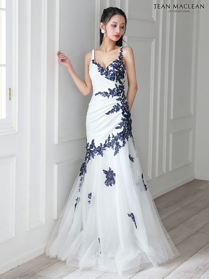 JEAN MACLEAN ジャンマクレーン バイカラー/アシンメトリーフラワー刺繍/マーメイド/タイト ロングドレス ja51882