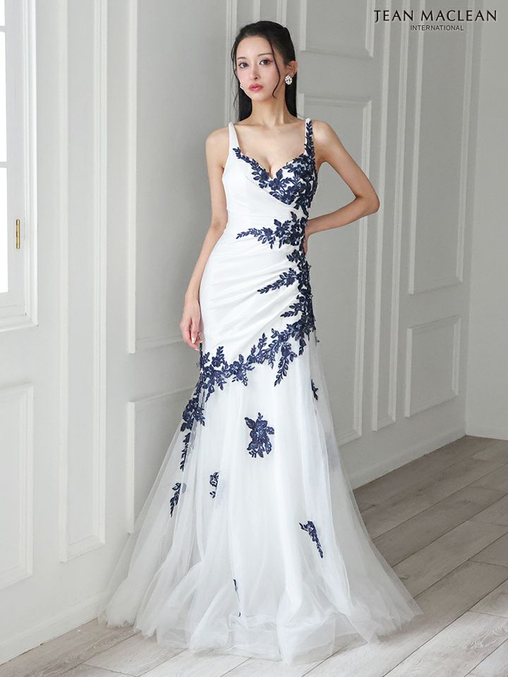 JEAN MACLEAN ジャンマクレーン バイカラー/アシンメトリーフラワー刺繍/マーメイド/タイト ロングドレス ja51882