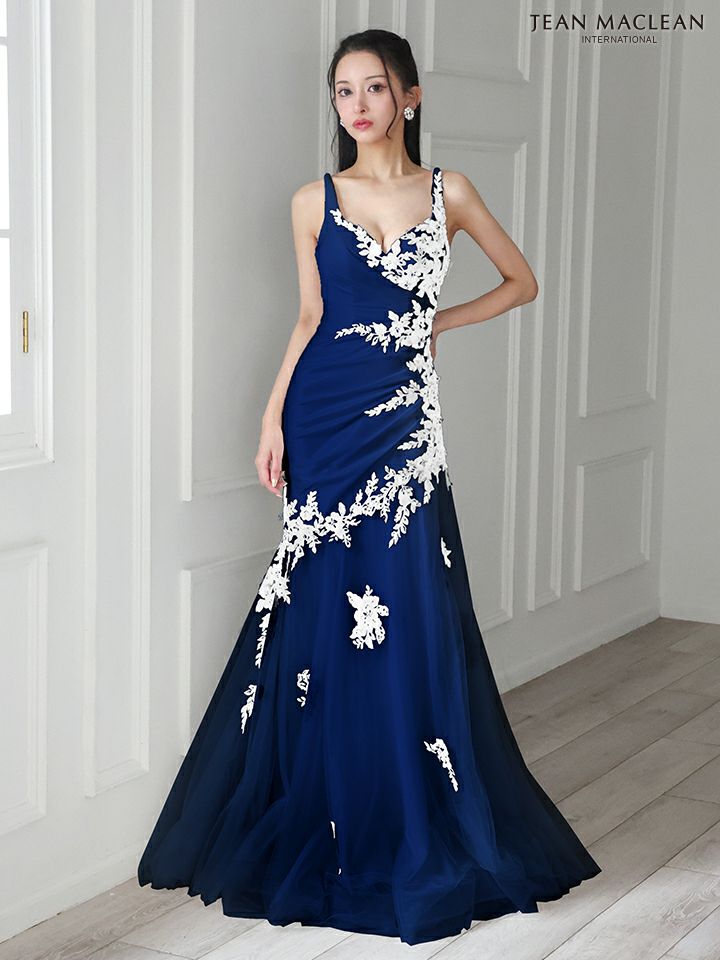 JEAN MACLEAN ジャンマクレーン バイカラー/アシンメトリーフラワー刺繍/マーメイド/タイト ロングドレス ja51882