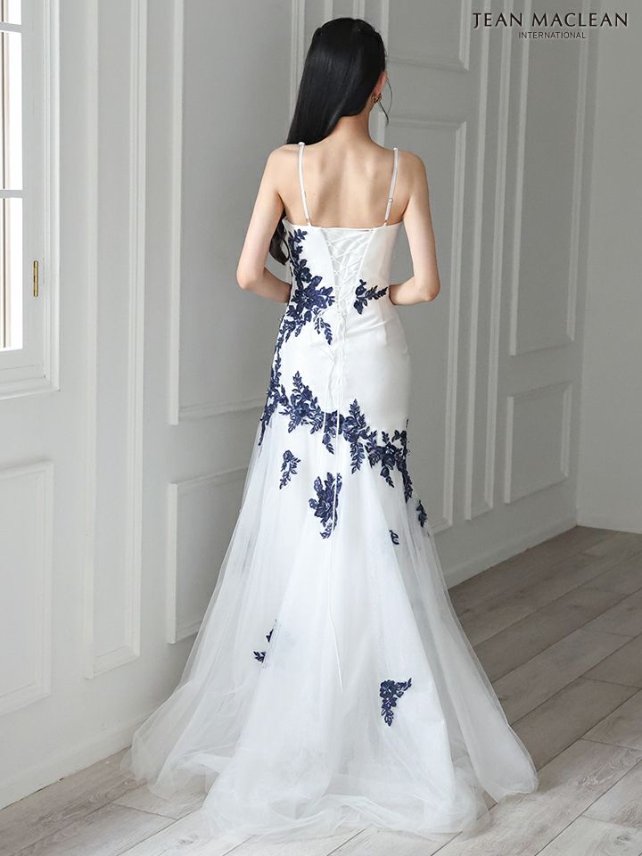 JEAN MACLEAN ジャンマクレーン バイカラー/アシンメトリーフラワー刺繍/マーメイド/タイト ロングドレス ja51882