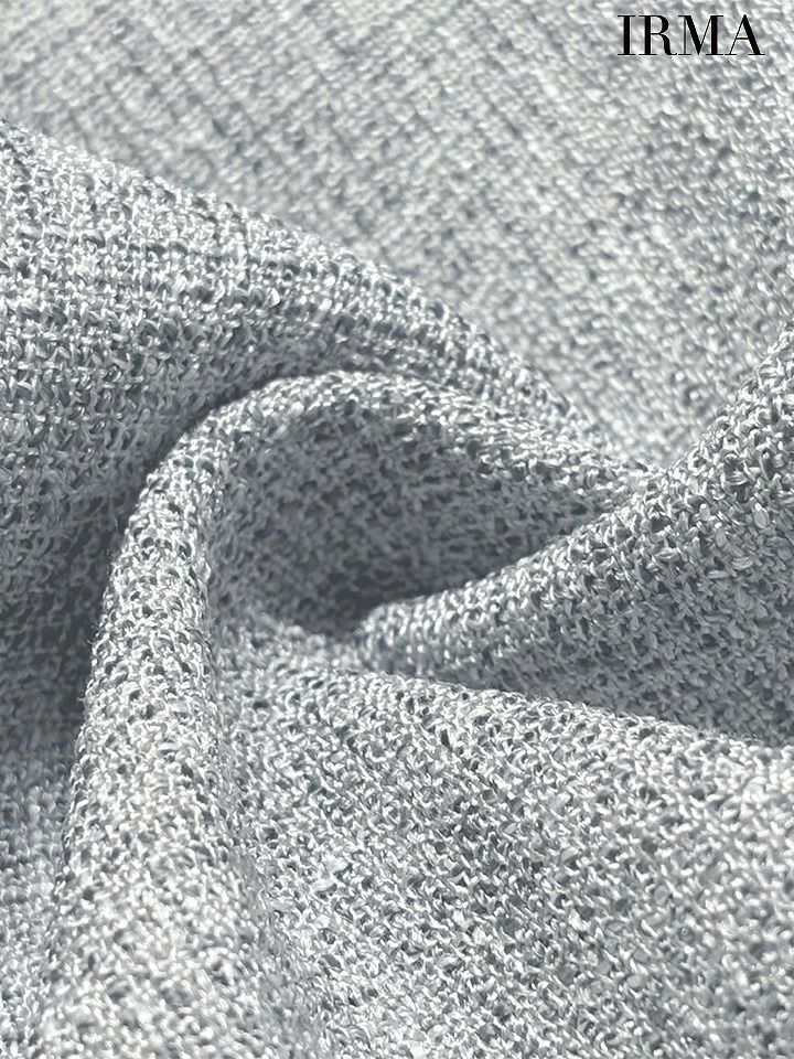 IRMA イルマ サマーツイード/リボンモチーフ/Vネック/プリーツ/フレア ミニドレス ir55076