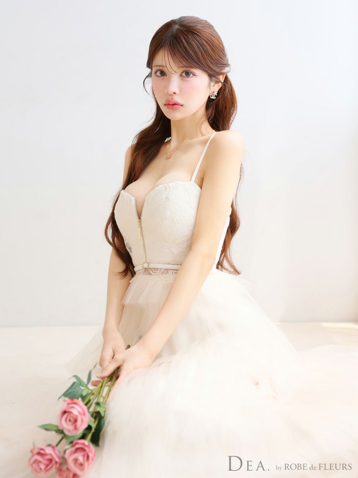 DEA. ディア バイ ローブドフルール レースティアードチュールフレアロングキャバドレス de3445