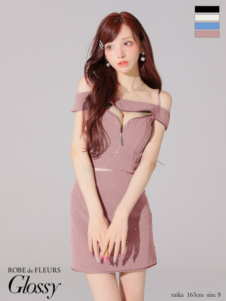 Glossy ローブドフルールグロッシー バストカットセットアップオフショルキャミミニキャバドレス gl4106