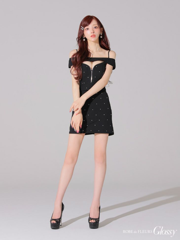 Glossy ローブドフルールグロッシー バストカットセットアップオフショルキャミミニキャバドレス gl4106