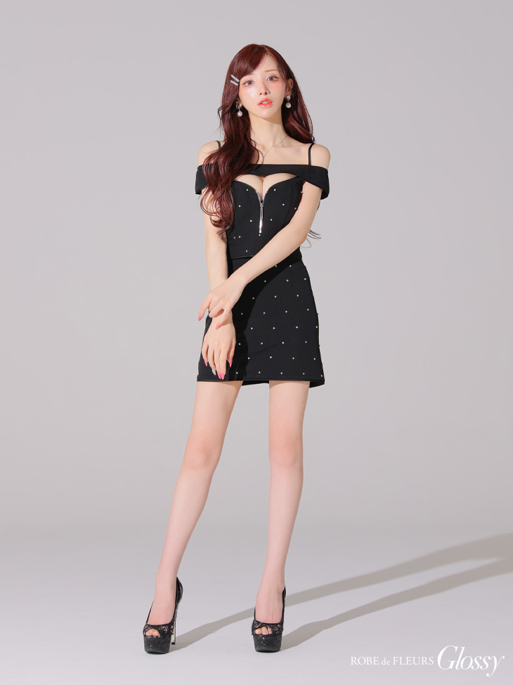 Glossy ローブドフルールグロッシー バストカットセットアップオフショルキャミミニキャバドレス gl4106