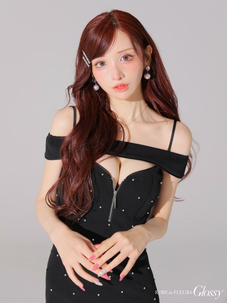 Glossy ローブドフルールグロッシー バストカットセットアップオフショルキャミミニキャバドレス gl4106